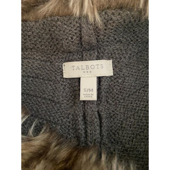 Talbots Faux Fur Cable Knit Poncho Gray Cowl Neck Triangular Hem Sweater, Sm/Med - Picture 6 of 8